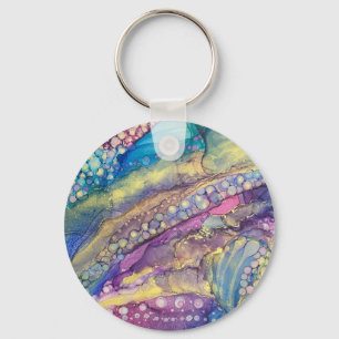 Colourful Dots Alcohol Ink Liquid Abstract Art Key Ring