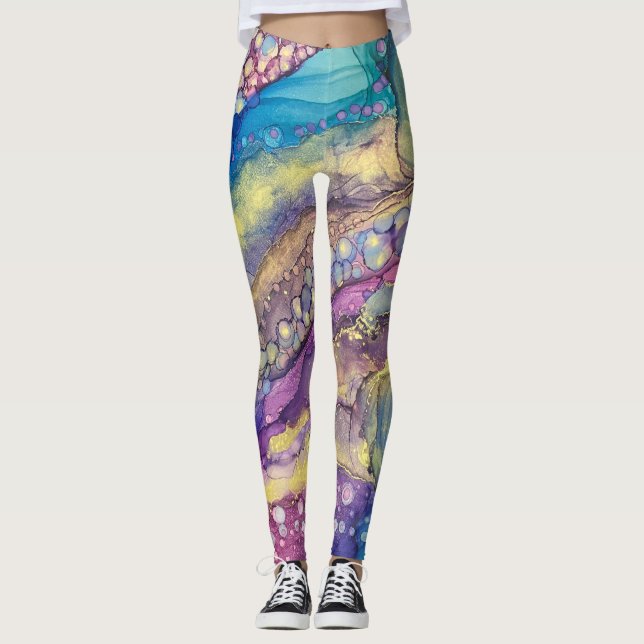 Colourful Dots Alcohol Ink Liquid Abstract Art Leggings (Front)