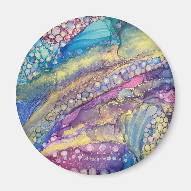 Colourful Dots Alcohol Ink Liquid Abstract Art Magnet (Front)