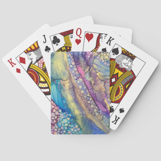 Colourful Dots Alcohol Ink Liquid Abstract Art Playing Cards (Back)