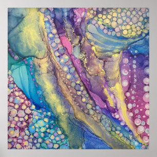 Colourful Dots Alcohol Ink Liquid Abstract Art Poster