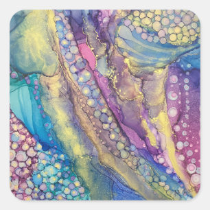 Colourful Dots Alcohol Ink Liquid Abstract Art Square Sticker