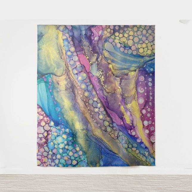 Colourful Dots Alcohol Ink Liquid Abstract Art Tapestry (Front)
