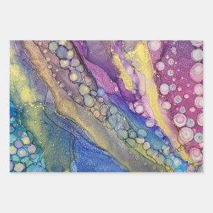 Colourful Dots Alcohol Ink Liquid Abstract Art Wrapping Paper Sheet