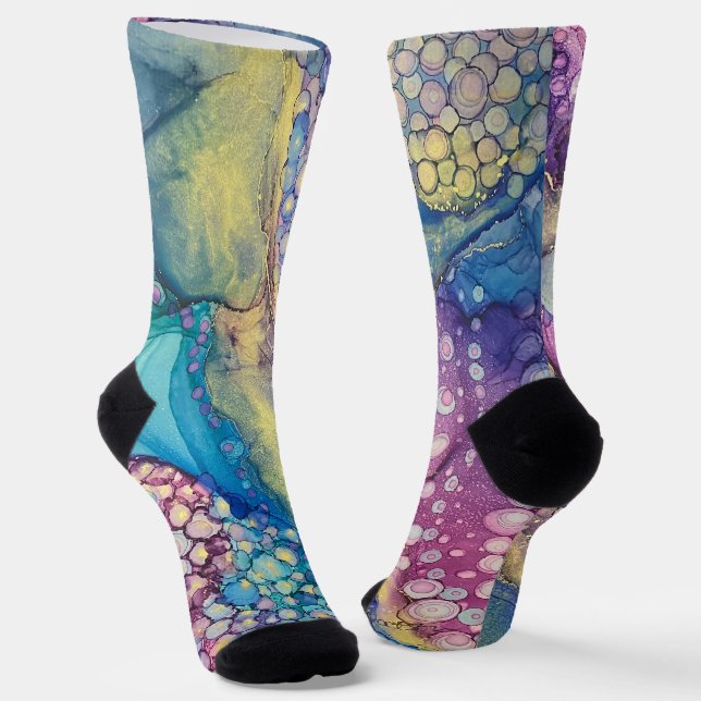 Colourful Dots Alcohol Ink Liquid Abstract Socks (Angled)