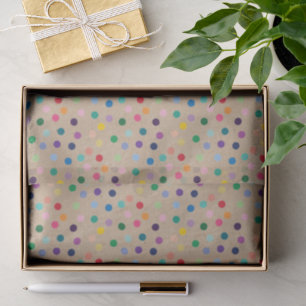Colourful Dots Art On Rustic Faux Brown Kraft Tissue Paper