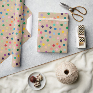 Colourful Dots Art On Rustic Faux Brown Kraft Wrapping Paper