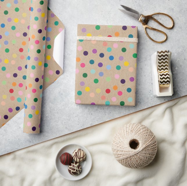 Colourful Dots Art On Rustic Faux Brown Kraft Wrapping Paper (Crafts)