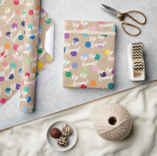 Colourful Dots Art On Rustic Faux Brown Kraft Wrapping Paper
