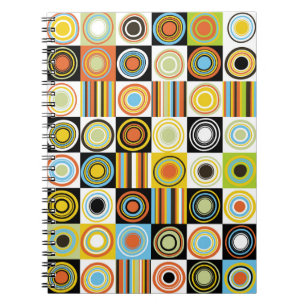Colourful dots, circles, stripes background. notebook
