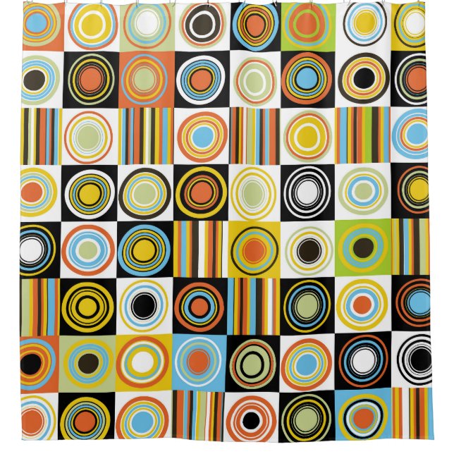 Colourful dots, circles, stripes background. shower curtain (Front)