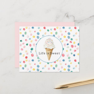 Colourful Dots Confetti Ice Cream Cone Sweet Life Postcard