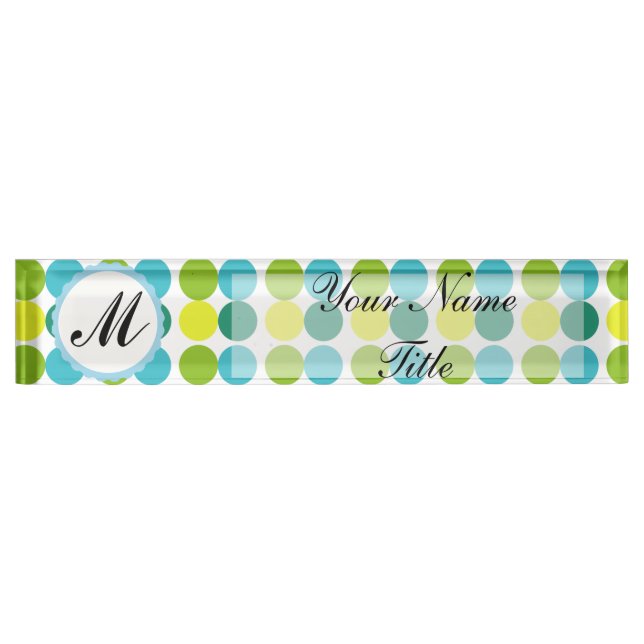 Colourful Dots Desk Nameplate Custom Monogram (Front)