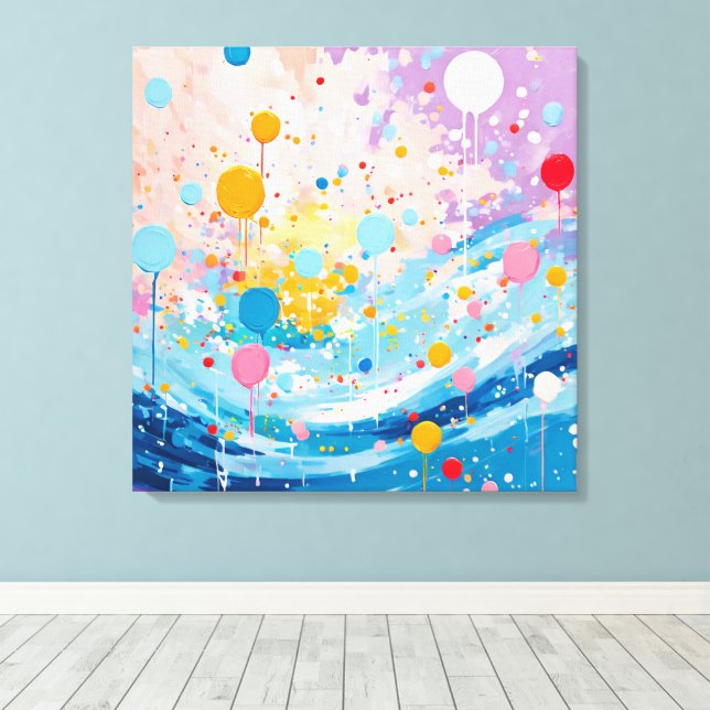 Colourful Dots Drips Splatters Canvas Print (Insitu(Wood Floor))