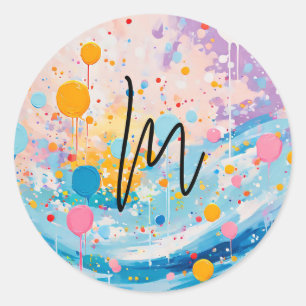 Colourful Dots Drips Splatters Classic Round Sticker