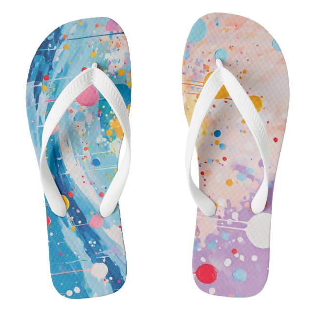 Colourful Dots Drips Splatters Flip Flops (Footbed)