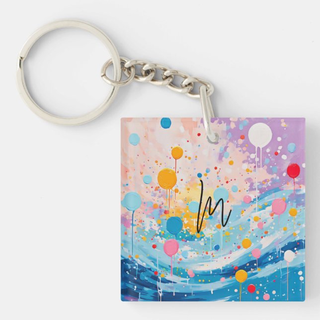 Colourful Dots Drips Splatters Key Ring (Front)