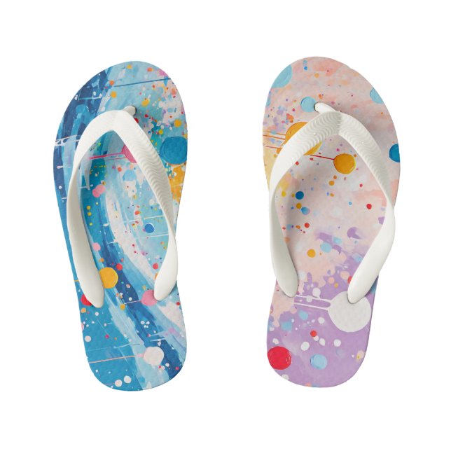 Colourful Dots Drips Splatters Kid's Flip Flops (Footbed)