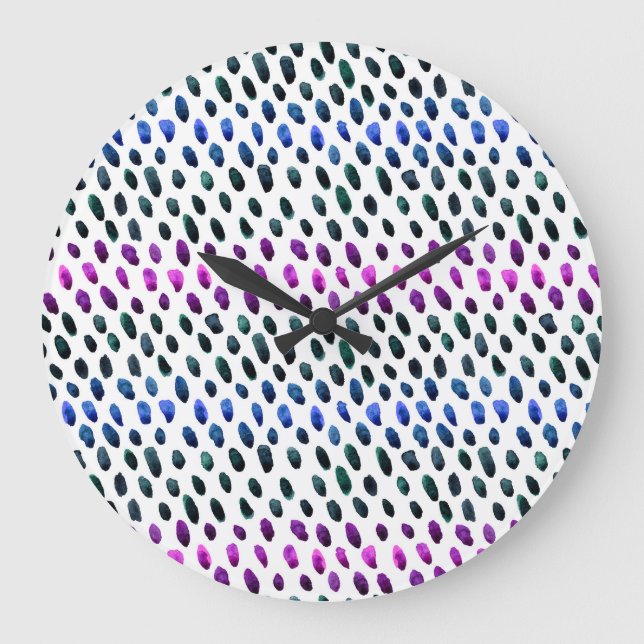 Colourful dots: Memphis style watercolor pattern Large Clock (Front)
