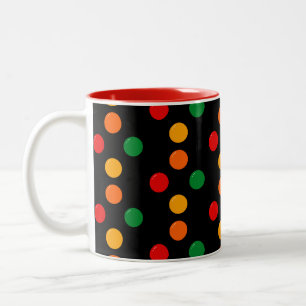Colourful Dots on Black Mid Century Modern Retro Two-Tone Coffee Mug