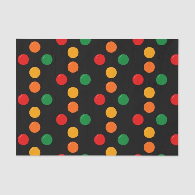 Colourful Dots on Black Retro Mid Century Modern Tissue Paper (Front)