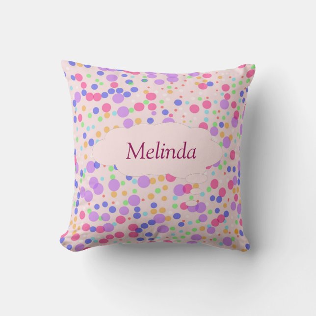 Colourful Dots on Pink Personalised Throw Pillow (Front)