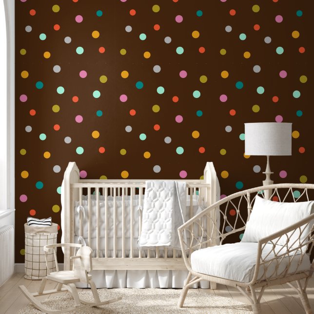Colourful Dots Pattern Brown Wallpaper (Kids)