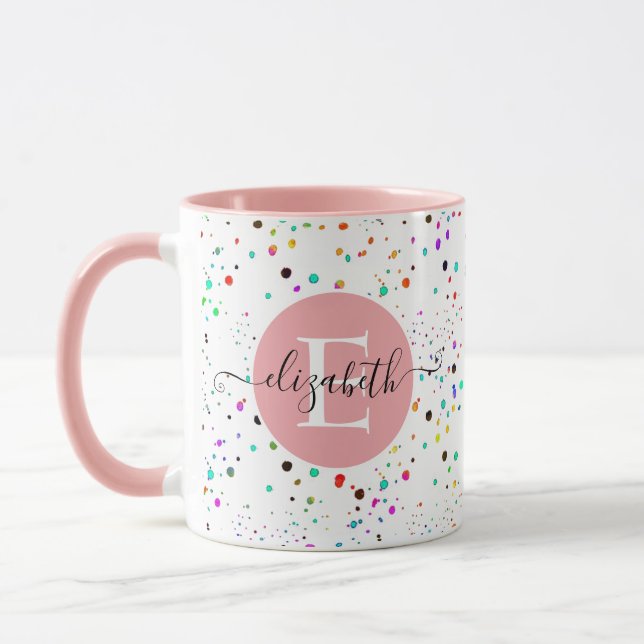 Colourful dots personalised mug (Left)