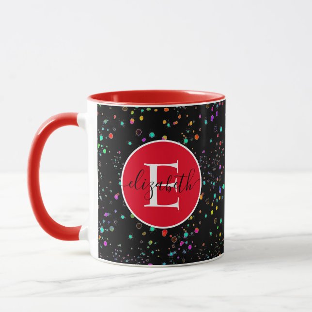 Colourful dots personalised mug (Left)