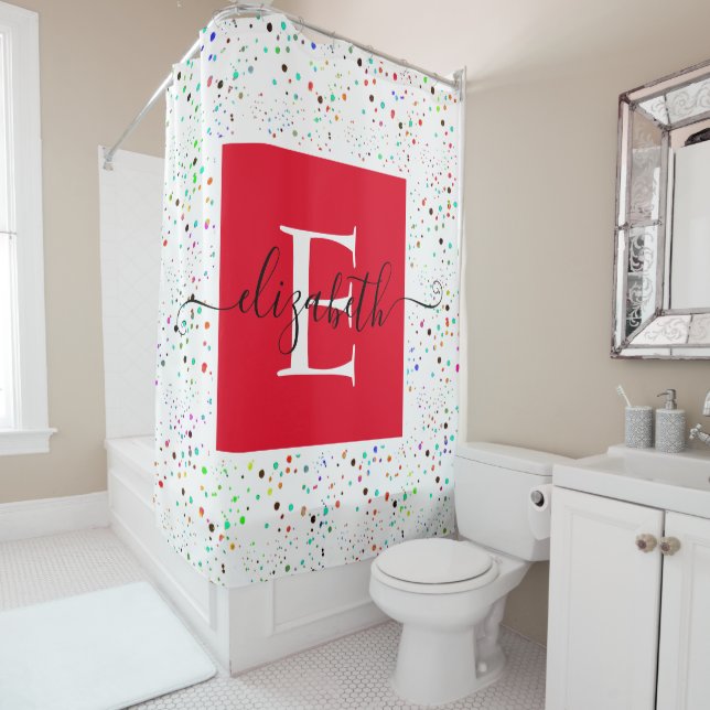 Colourful dots personalised shower curtain (In Situ)