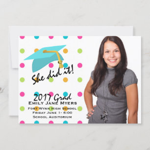 Colourful Dots Photo Graduation Announcement