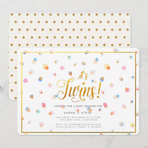 Colourful Dots Twins Baby Shower Invitation
