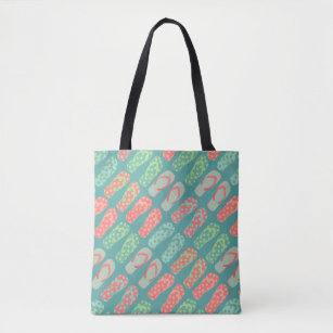 Colourful Dotty Flip Flop Pattern Teal Tote Bag