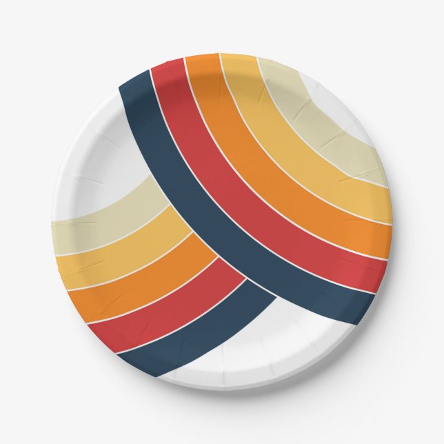 Colourful double arches in retro style paper plate (Front)