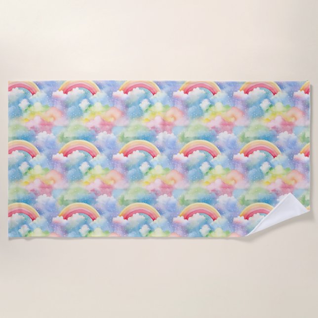 Colourful Double Rainbow and Clouds in the Sky Beach Towel (Front)