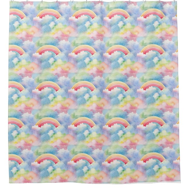 Colourful Double Rainbow and Clouds in the Sky Shower Curtain (Front)