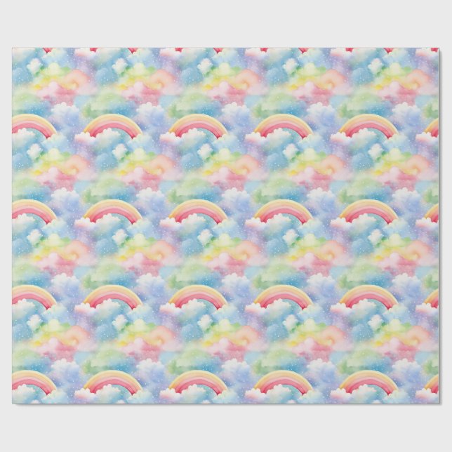 Colourful Double Rainbow and Clouds in the Sky Wrapping Paper (Flat)