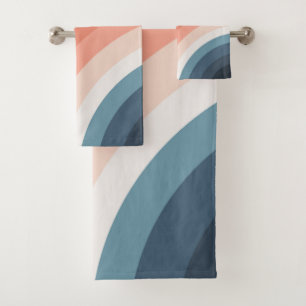 Colourful double retro style rainbow bath towel set