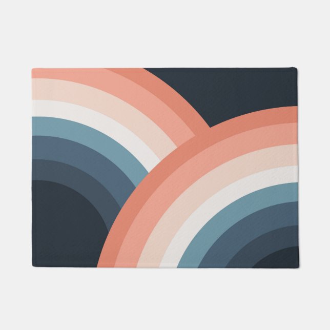 Colourful double retro style rainbow doormat (Front)