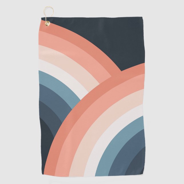 Colourful double retro style rainbow golf towel (Front)