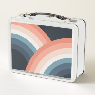 Colourful double retro style rainbow metal lunch box