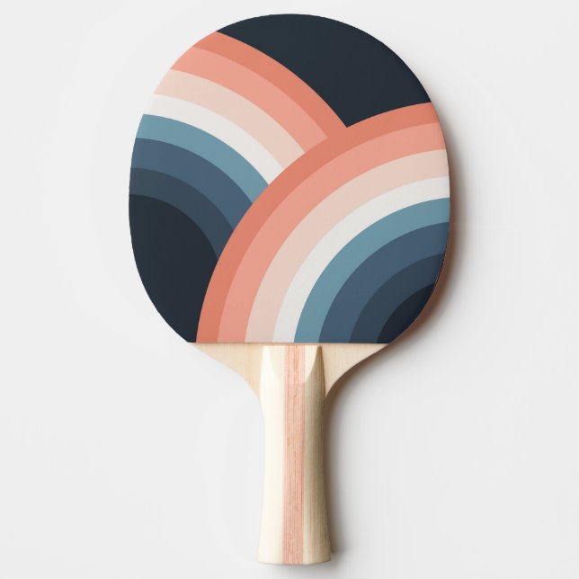 Colourful double retro style rainbow ping pong paddle (Front)