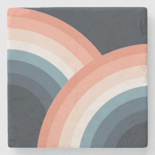 Colourful double retro style rainbow stone coaster