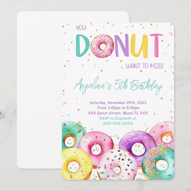 Colourful Doughnut Birthday Party Invitation (Front/Back)