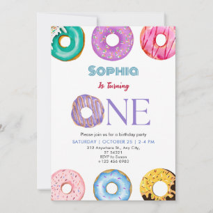 Colourful Doughnut One Birthday Party Invitation