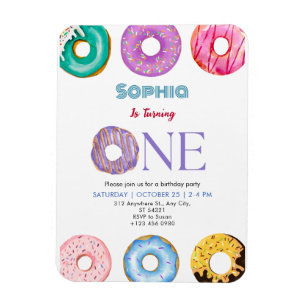 Colourful Doughnut One Birthday Party Invitation Magnet