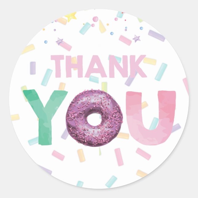 Colourful Doughnut Party Thank you Classic Round Sticker (Front)