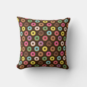 Colourful Doughnut Pattern In Chocolate Cushion
