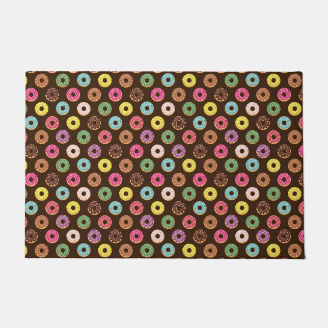 Colourful Doughnut Pattern In Chocolate Doormat (Front)