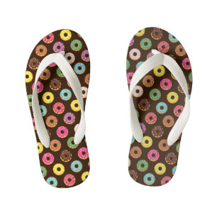 Colourful Doughnut Pattern In Chocolate Kid's Flip Flops